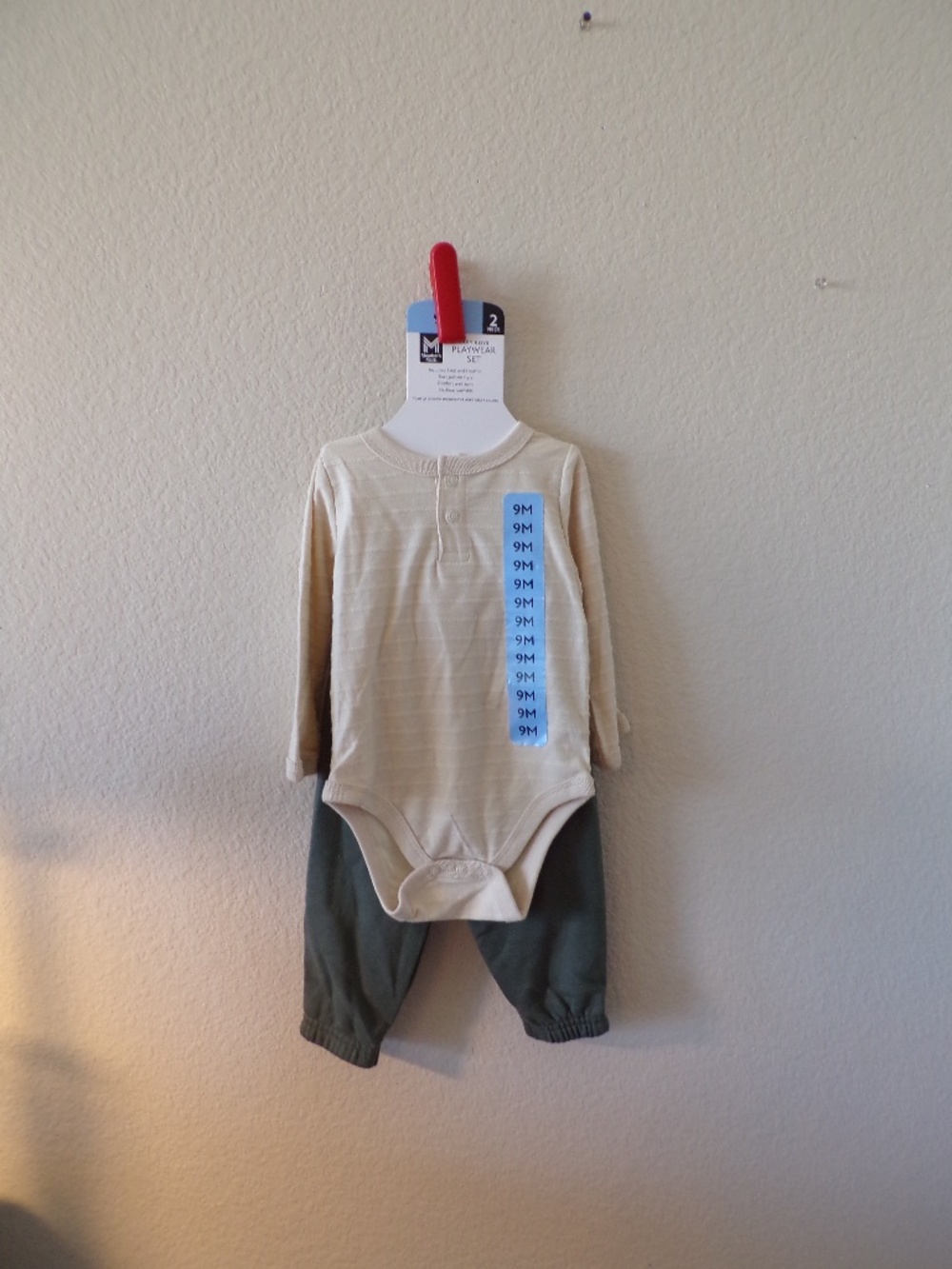 Member's Mark Baby Boys 2-Piece Playwear Set – Size 9M – Cream & Olive